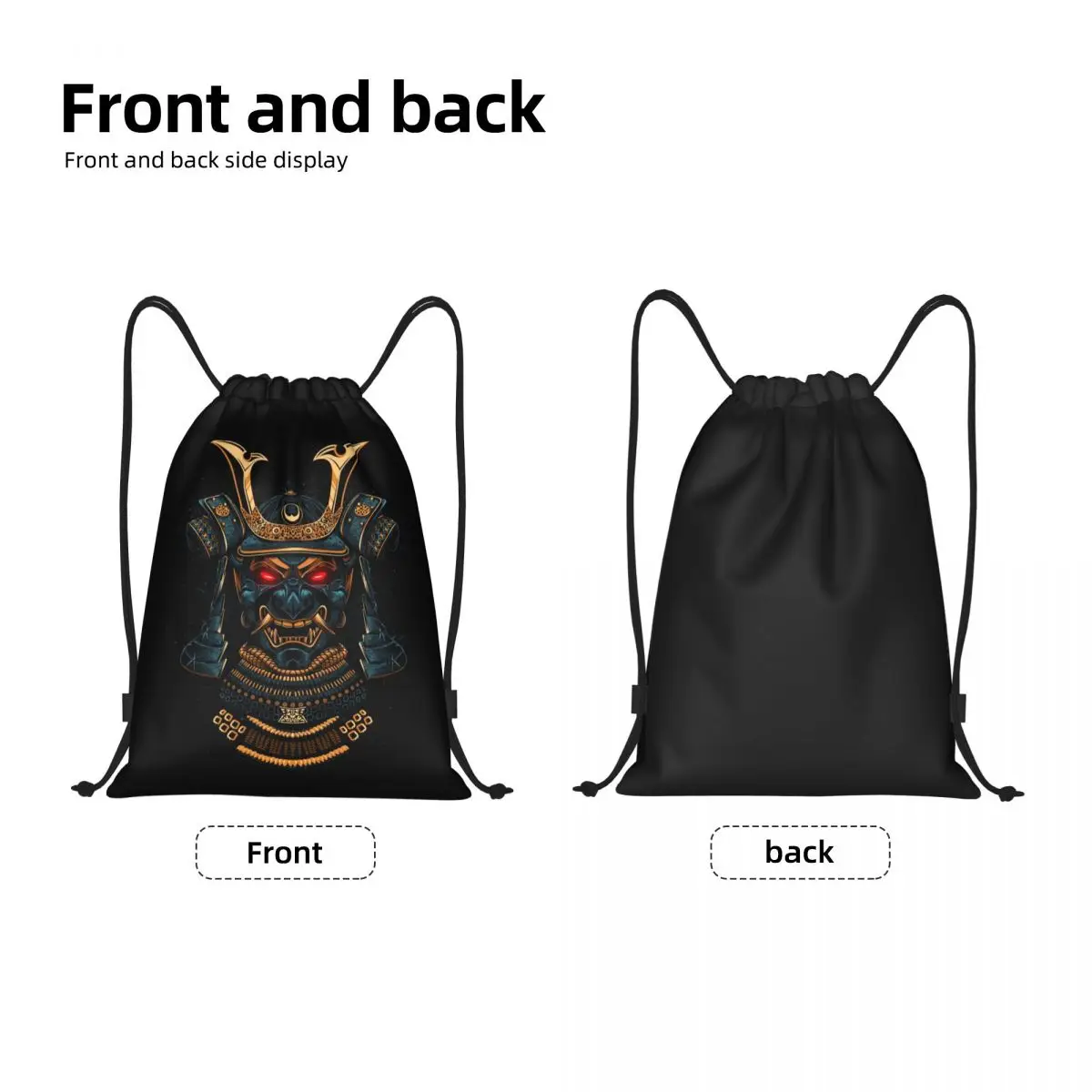 Custom Awesome Samurai Gold Drawstring Bag Men Women Lightweight Japan Oni Demon Sports Gym Storage Backpack
