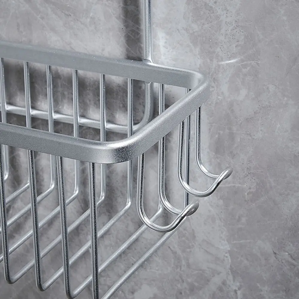Cesta de ducha colgante plateada/negra/gris con ganchos, estante de almacenamiento de gran capacidad para baño, resistente al óxido, estante