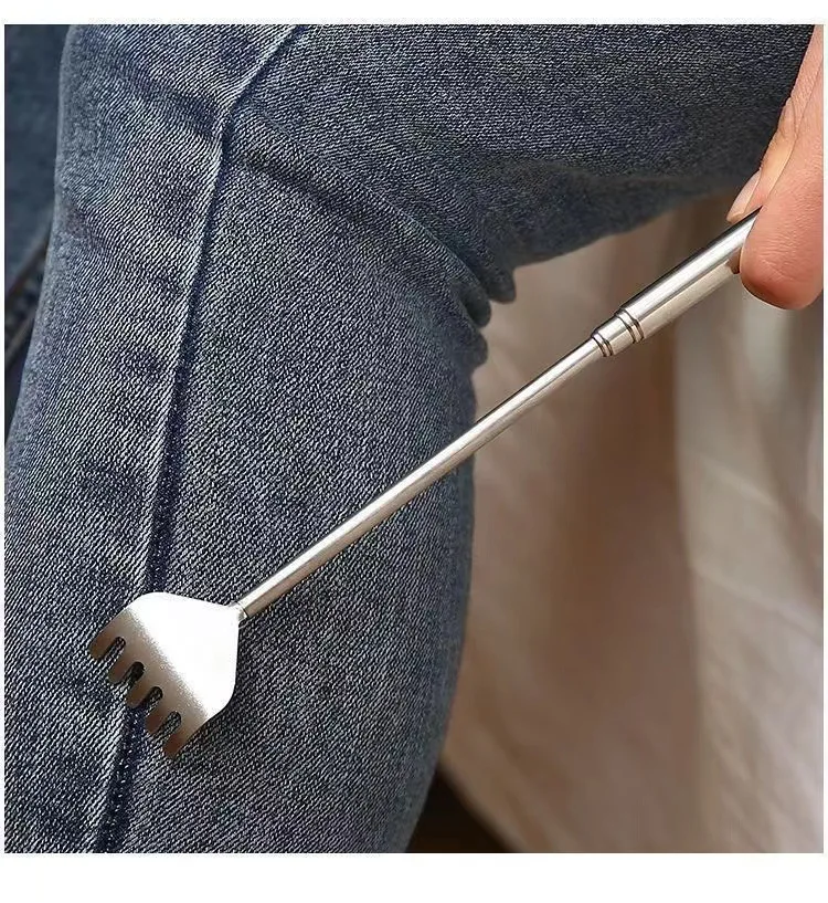 

Телескопический инструмент для скребка для спины, нержавеющая сталь, серебро, предметы домашнего обихода, легко носить с собой, не вреда к коже, выдвижной скребок