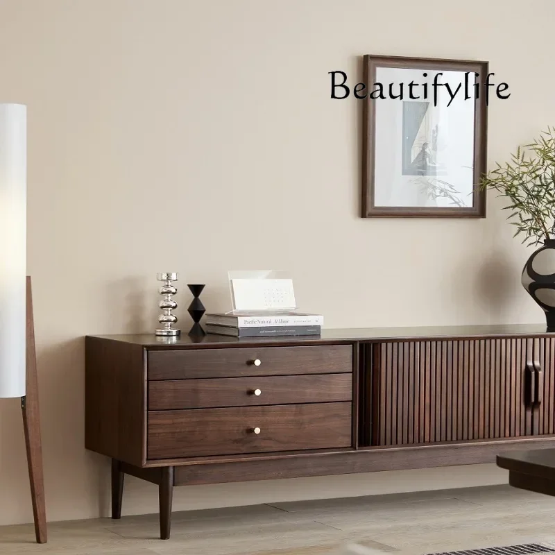 N أمريكا الشمالية الجوز الأسود الخشب الصلب تلفزيون مجلس الوزراء ضوء غرفة المعيشة الفاخرة الشمال الرجعية الجوز الأسود خزانة التلفزيون #5