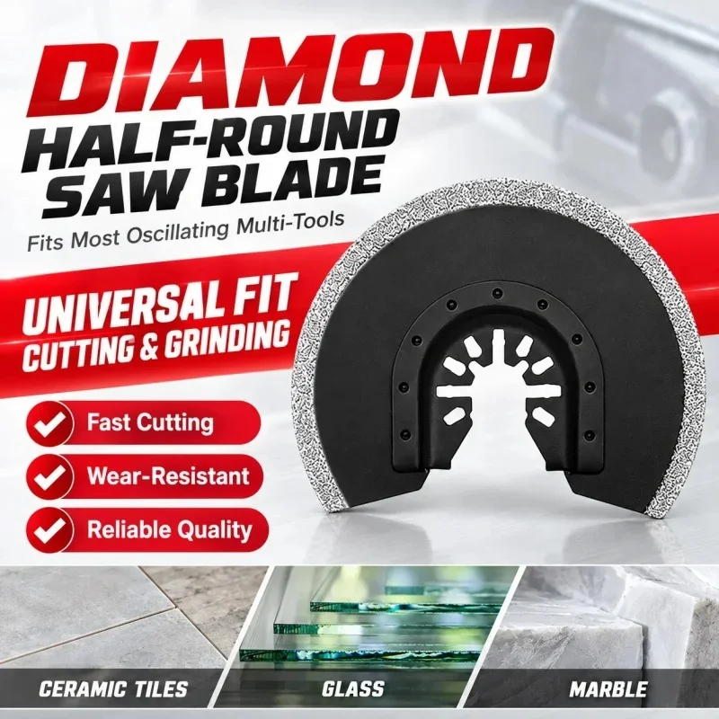 88mm Half-Round Diamond Grinding Disc, Oscillating Multi-Tool Accessory, Multi-Function Trimmer Attachment Tool Blade