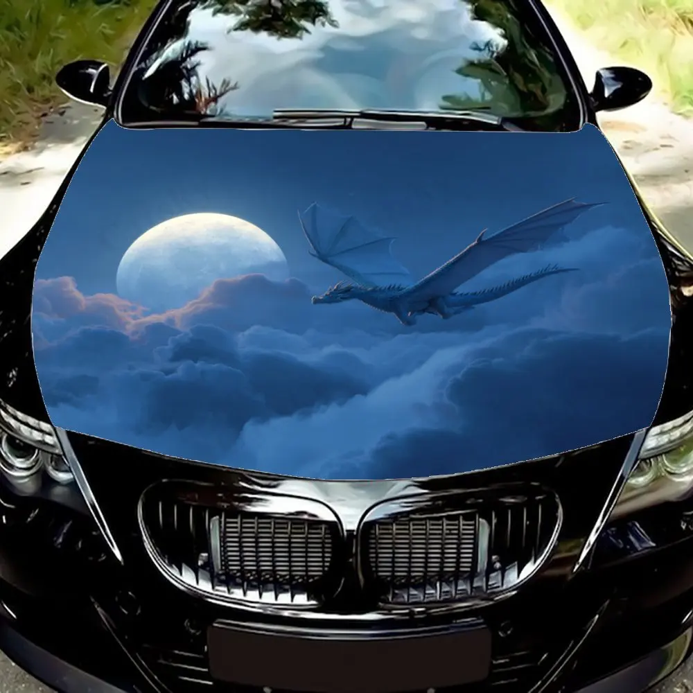 

Blue dragon flying under a full moon Car Hood Decal Sticker - Durable Vinyl Wrap, Splash-Resistant & Easy Removal, Fit For All C