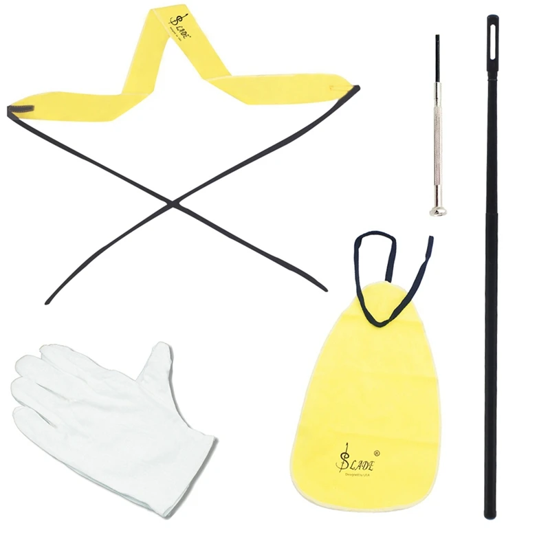 Lade Fluit En Saxofoon Reiniging 5-delige Set (Reinigingsdoek + Lange Reinigingsdoek + Reinigingsstick + Schroevendraaier + Handschoenen)