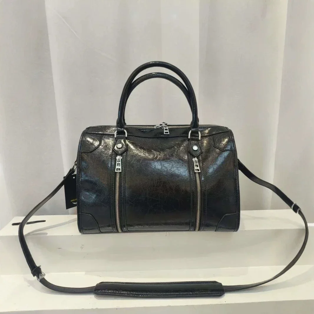 

2025 женская сумка ZV, большая вместительная масляная восковая кожа, супер кожа, импортная воловья кожа, повседневная модная сумка через плечо, ведро