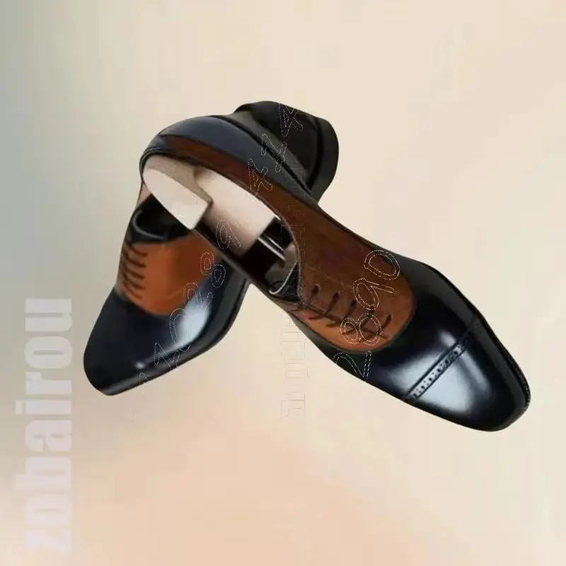

Black Brown Patchwork Carving Design Strappy Loafers Fashion Slip On Men Shoes Luxurious Handmade Party Office Men Dress Shoes