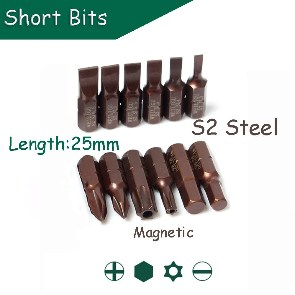 

Torx Hex Phillips Slotted Short Screwdriver Bits 25mm Length Magnetic Tip S2 Steel Screw Driver Spanner Hand Repair Tool