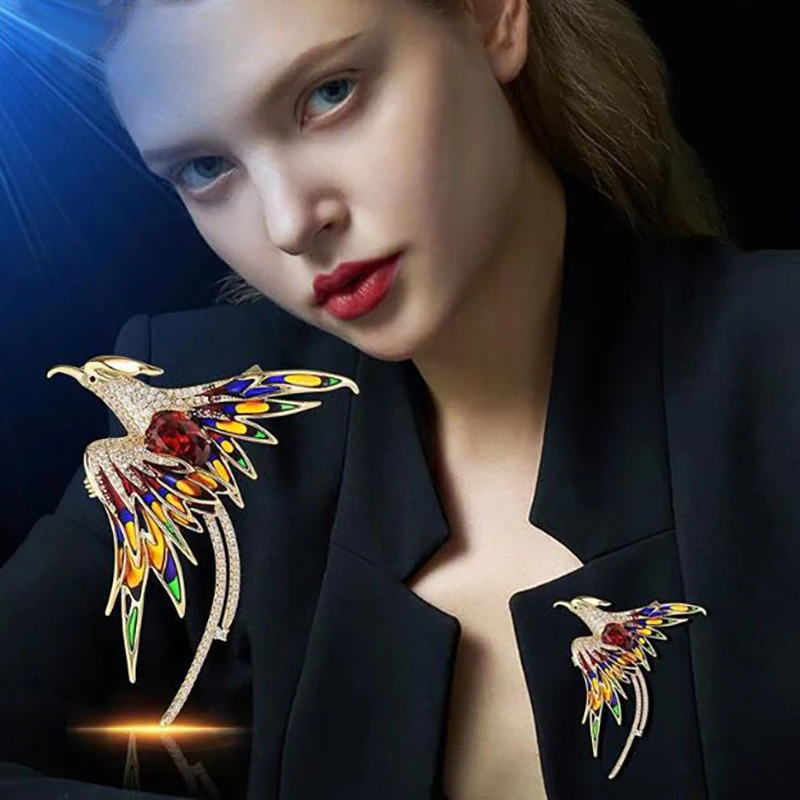 Elegant Multicolor Phoenix Brooch For Women Men Exquisite Rhinestone Beauty Flying Bird Brooch Fashion Jewelry Accessories Gifts