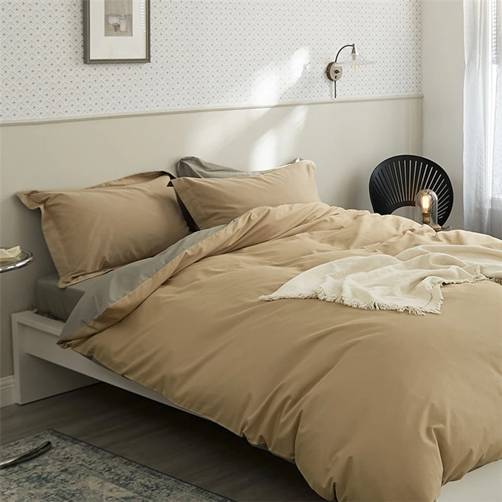 2024 Long-staple Cotton Four-piece Bed Linen Newest Plain Color Cotton Bedding Simple Nordic Style Khaki Color