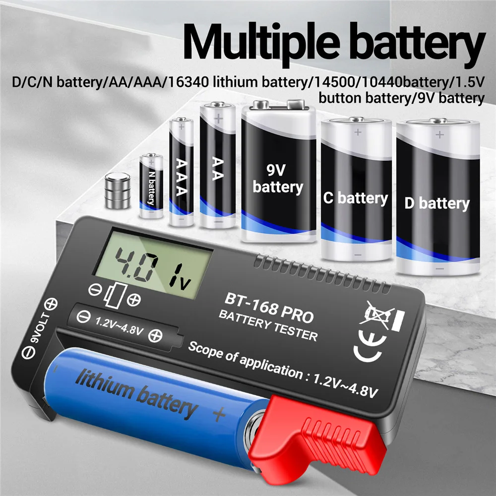 Bt-168 Pro Digital Display Battery Tester C D N AA AAA 1.2-4.8V Button Cell Battery Capacity Check Detector For 18650 Batteries