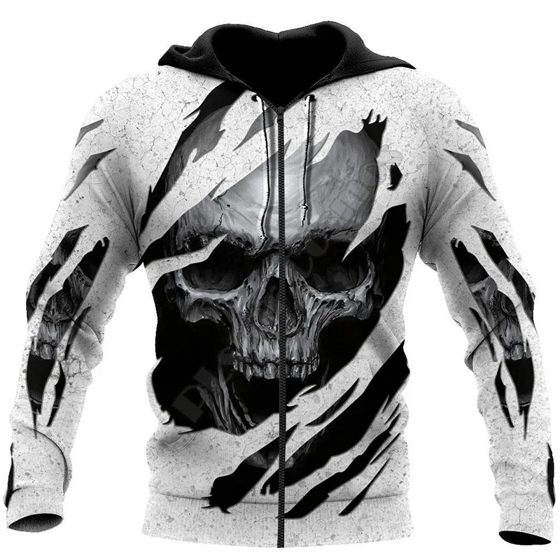 New Skull Graphics Men's Hoodie Zipper Tops 3D Fashion Unisex Sweatshirt Winter And Autumn Hip Hop Oversized Casual Clothing