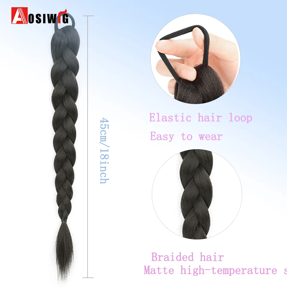 Synthetic Braided Ponytail Hair Extension With Rubber Band Boxing Braids For Women Hair Accessories Long Black Braids