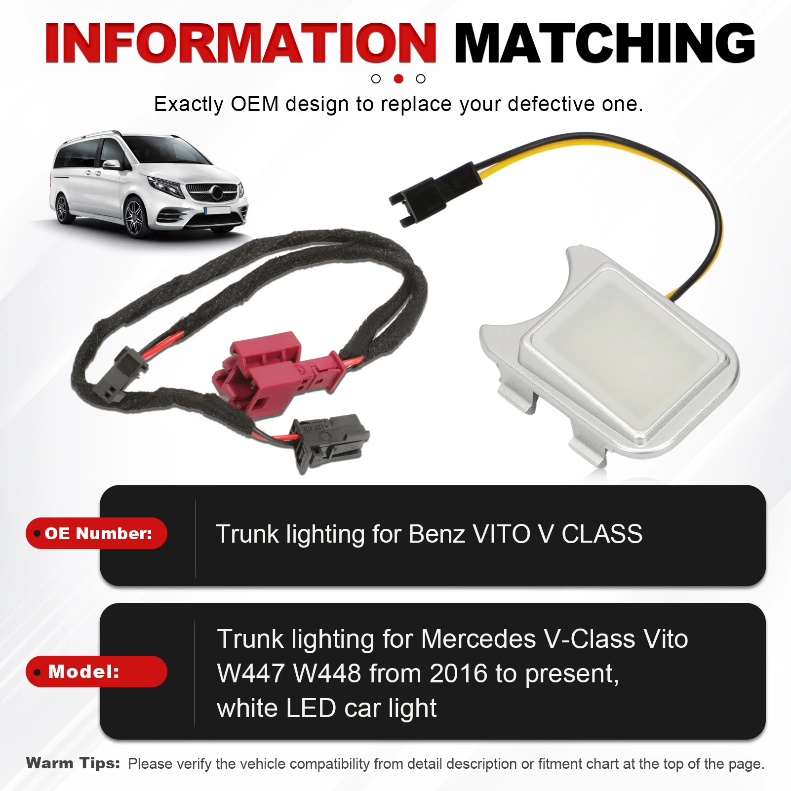 White LED Boot Light Trunk Lighting For Mercedes Benz 2016-2026 V Vito W447 W448 Lights Compartment Trunk Boot Lights
