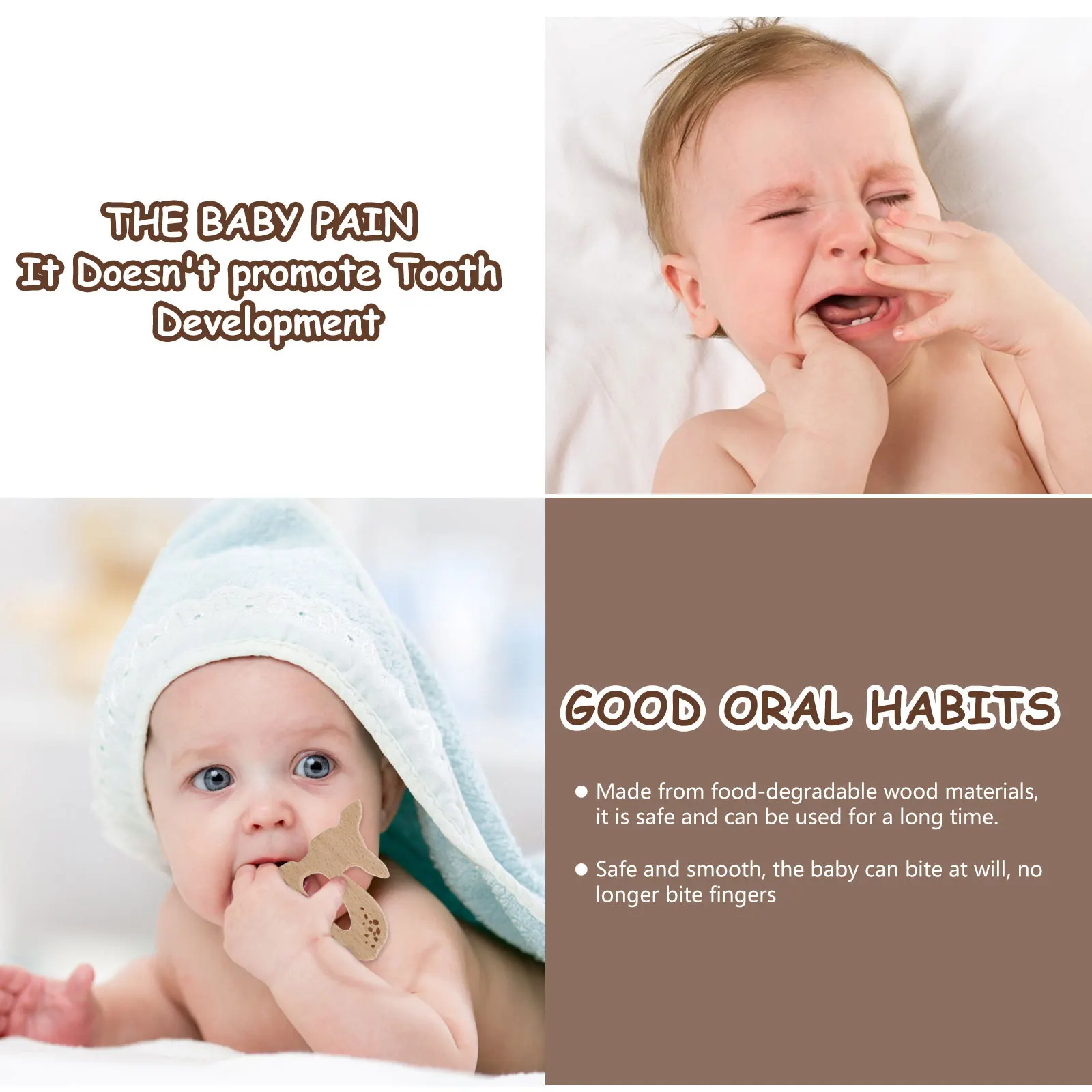 10pcs Wooden For Baby Lovely Cartoon Teether Diy Pacifier Chain Decor Beech Molar Teethers Children Chewing Accessory