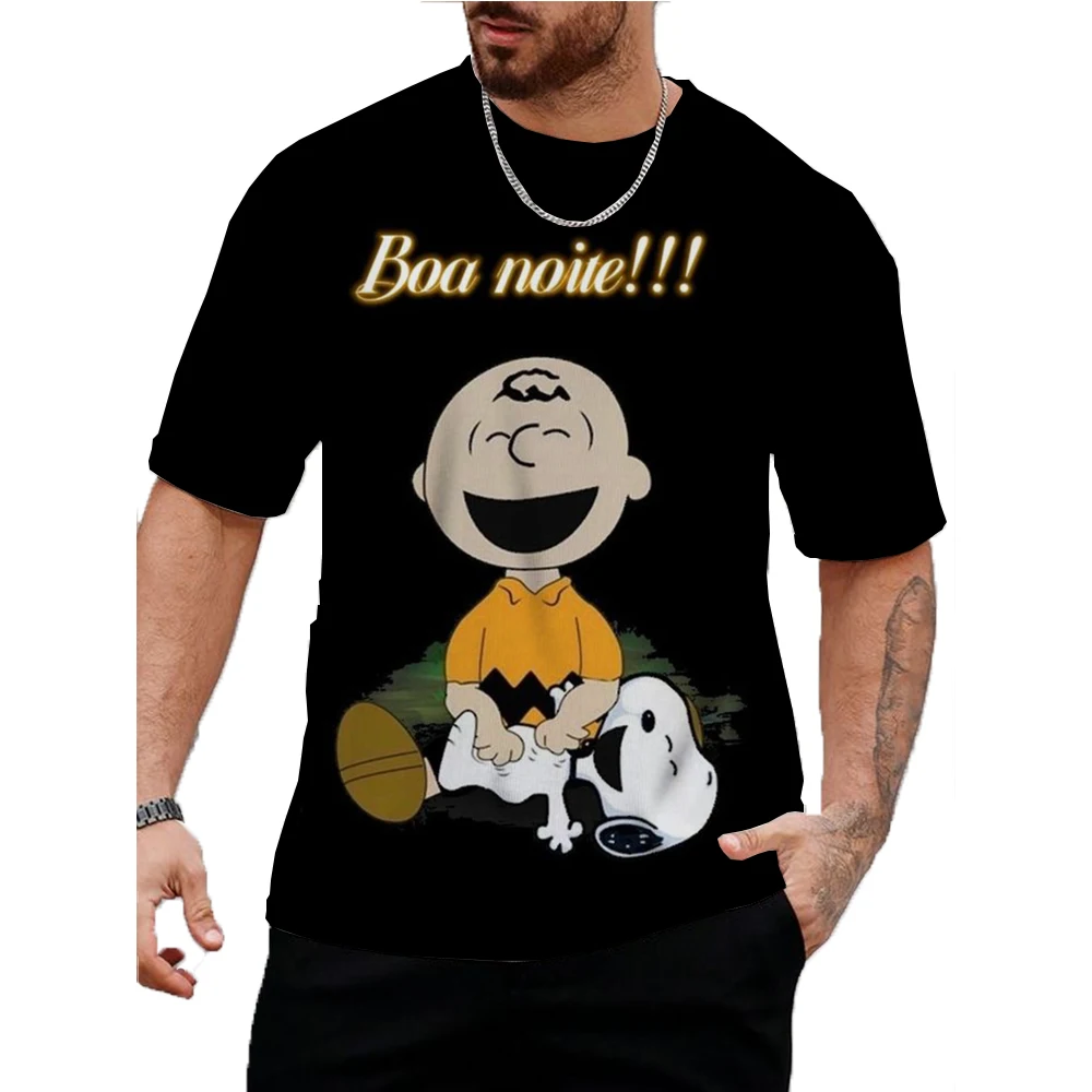 

2024 Summer New Men's Simple Fashion LooseSnoopy Pattern Print Round Neck Short Sleeve T-Shirt Casual Daily Tops Funny Tee