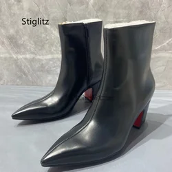 Black Pointed Toe High Heels Men's Boots Genuine Leather Side Zipper Chelsea Ankle Boots for Men British Style Catwalk Male Shoe