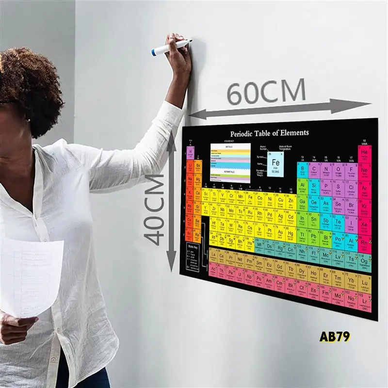 Póster de ciencia de tabla periódica 3X con elementos reales, póster de tabla periódica química negra de 24x16 pulgadas, decoración del aula