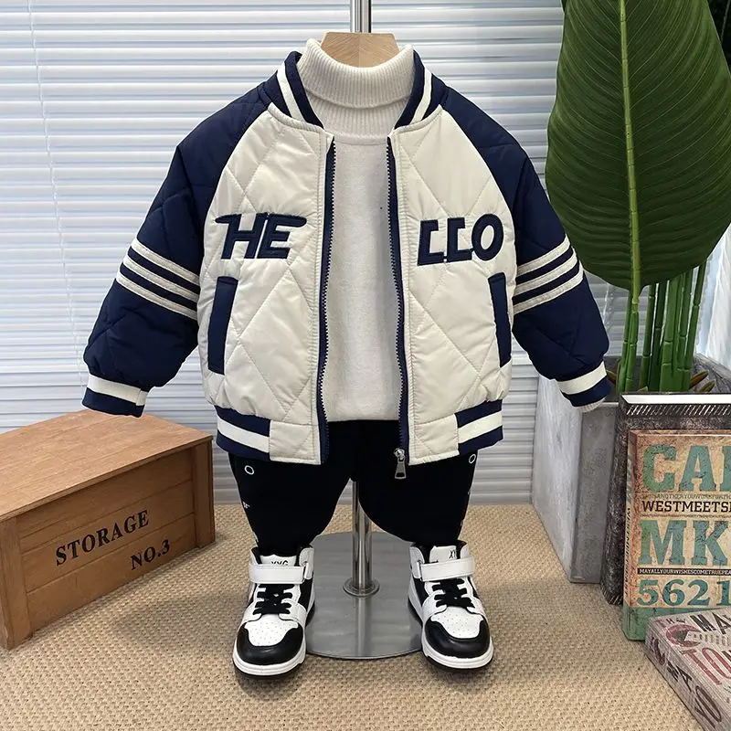 Boys Outerwear Winter Embroidery Fashion Thick Baseball Uniform Jacket Girl Kids Warm Coats Clothing Toddler Top Outfits 2-11Y