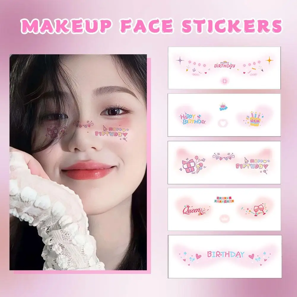 SOUG Pretty Makeup Face Stickers Disposable Tattoo Sticker For Party Love Sweet Waterproof Korean Makeup Decorative Stickers