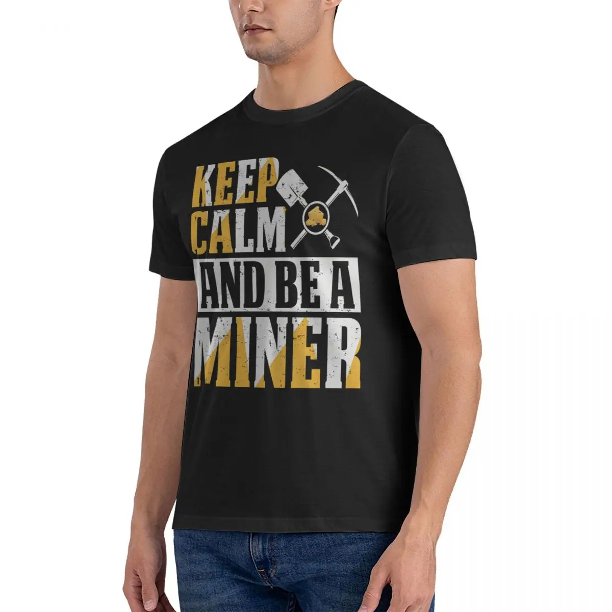 Men T-Shirts Keep Calm And Be A Miner Vintage 100% Cotton Tees Short Sleeve Gold Prospecting T Shirt O Neck Clothing New Arrival