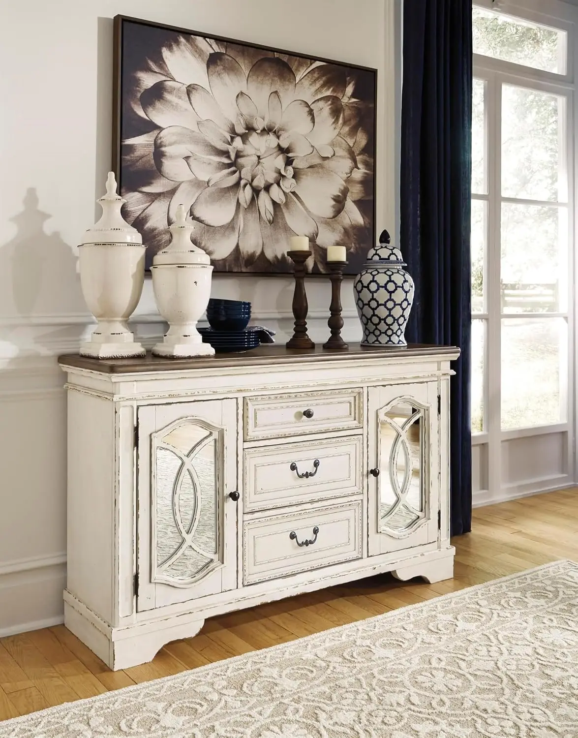 Realyn Dining Server, 59 in W, Chipped White