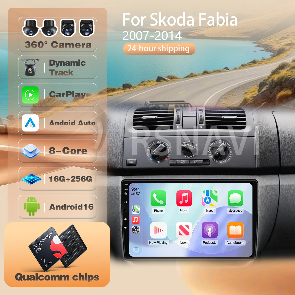 For Skoda Fabia 2 2007 - 2014 Car Radio Wireless CarPlay Auto DSP Snapdragon WIFI+4G bt Navigation Ships in 24 hours Android 16