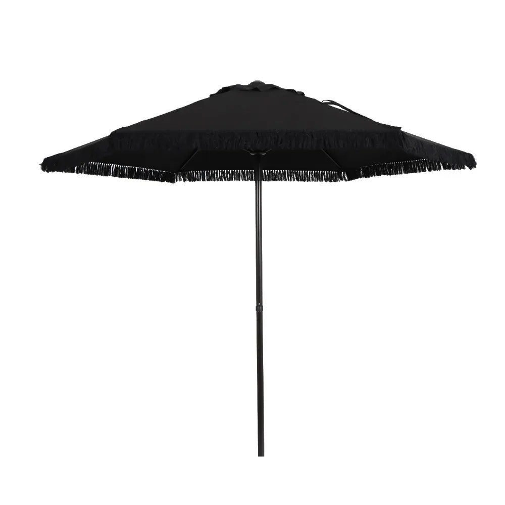 

2024 HOT Better Homes & Gardens Outdoor 7.5' Black Ventura Fringe Round Push-up Premium Patio Umbrella