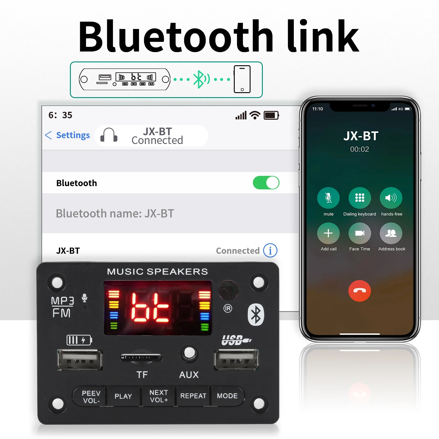 5V-24V 80W Amplifier MP3 Decoder Board Bluetooth 5.0 Wireless Audio Module Big Color Screen Call Recording TF FM Radio For Car