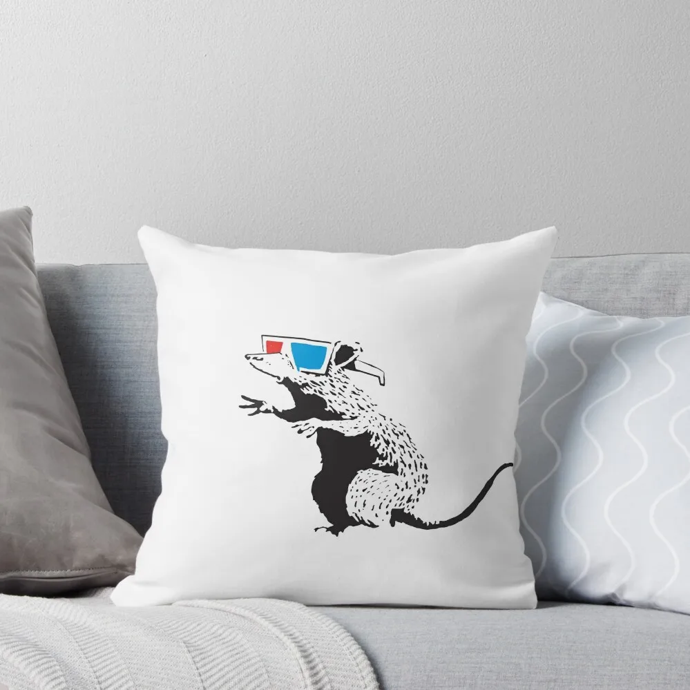 

Banksy Rat with 3D glasses cinema red and blue Graffiti Street art with Banksy signature tag Throw Pillow Couch Pillows pillow