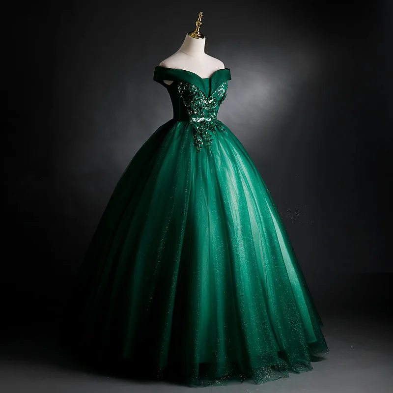 Vestido De fiesta verde personalizado, vestidos De quinceañera con apliques De tul y hombros descubiertos, vestidos De fiesta De graduación y cumpleaños, Vestido De Anos dulce 16