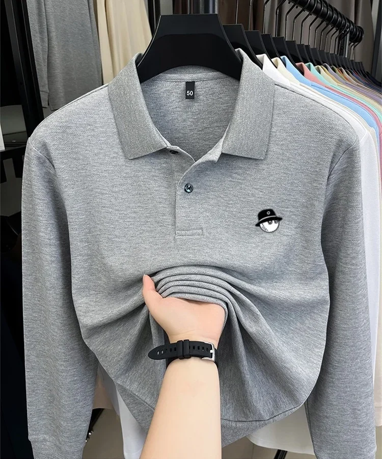 100% pure cotton high-end brand men's long sleeve polo shirt autumn winter fashionable luxury embroidery golf top casual T-shirt