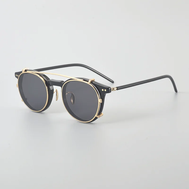 Vintage Acetate Titanium Detachable 2-in-1 Sunglasses Clip on Male UV400 Lady Outdoor Optical Sun Glasses Prescription Glasses