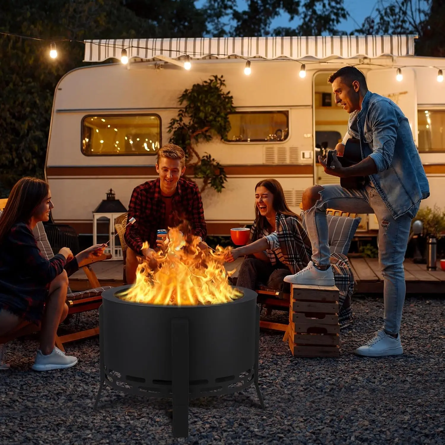 Garvee 26inch Camping Wood Burning Stove Portable Stainless Steel  Mini Lightweight Stove Outdoor Cooking BBQ Picnic BBQ Cooker Travel Adventure Tools Wood-Burning Firepit, Ash Tray Base, Adjustable Feet, Fire Poker