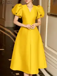 2024 ZANZEA Elegant Party Dress Summer Women Sundress Short Puff Sleeve V-Neck Vestidos Work Robes Fashion Solid A Line Dresses