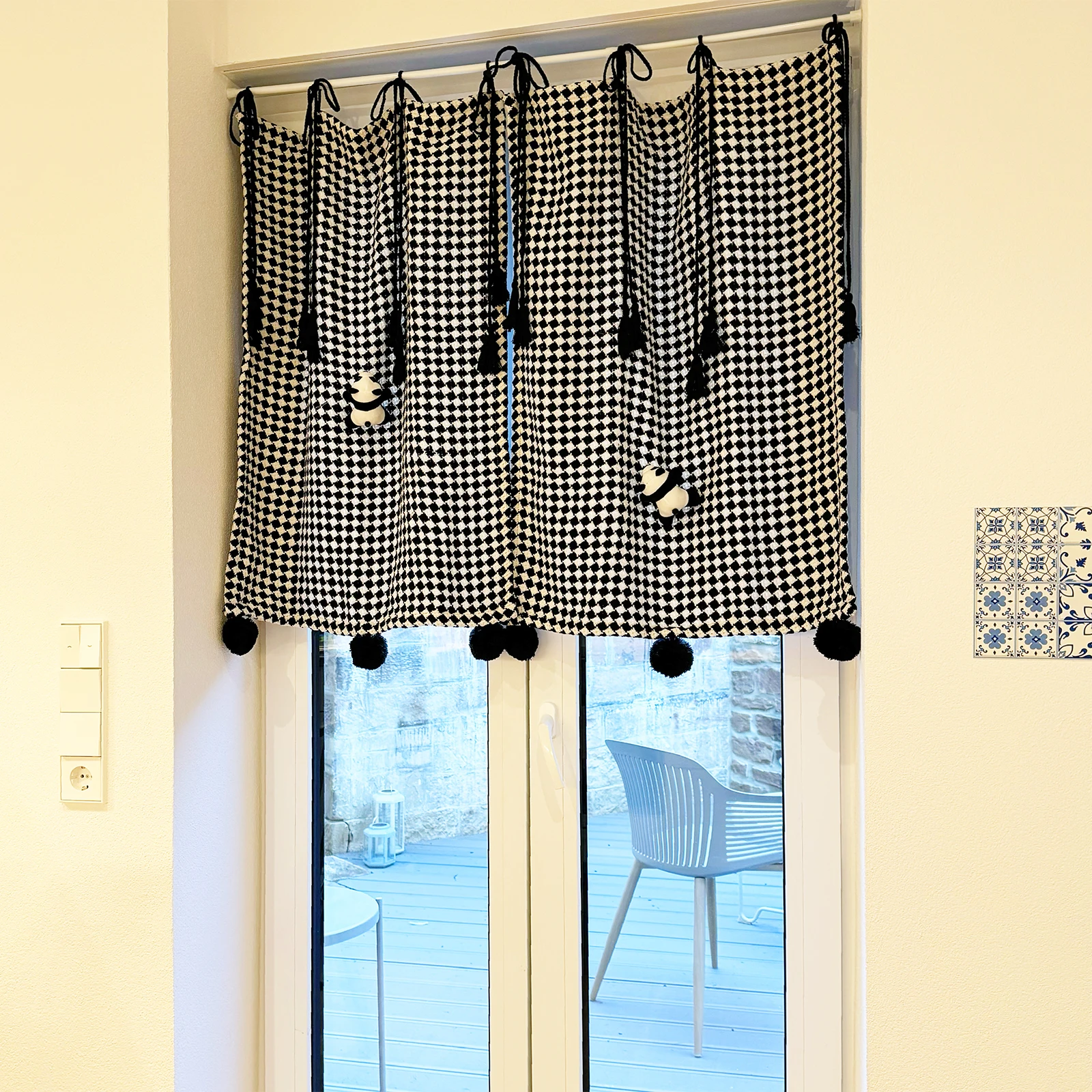 Panda geometric thickened American-style door curtains blackout curtains thick wool air conditioner curtains with ties