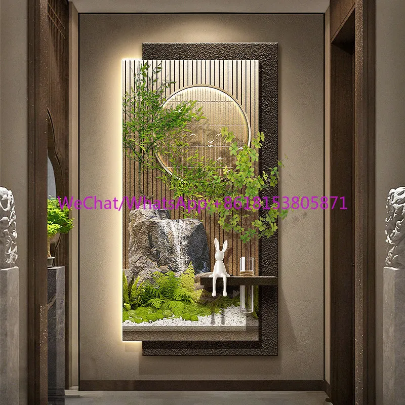 Flowing water generates wealth, entrance decoration painting, new Chinese-style corridor, sandstone mural lamp, rich bamboo