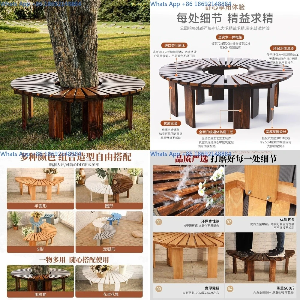 

Round Outdoor Garden Bench for Tree Surround with Rot-resistant Wood Seating
