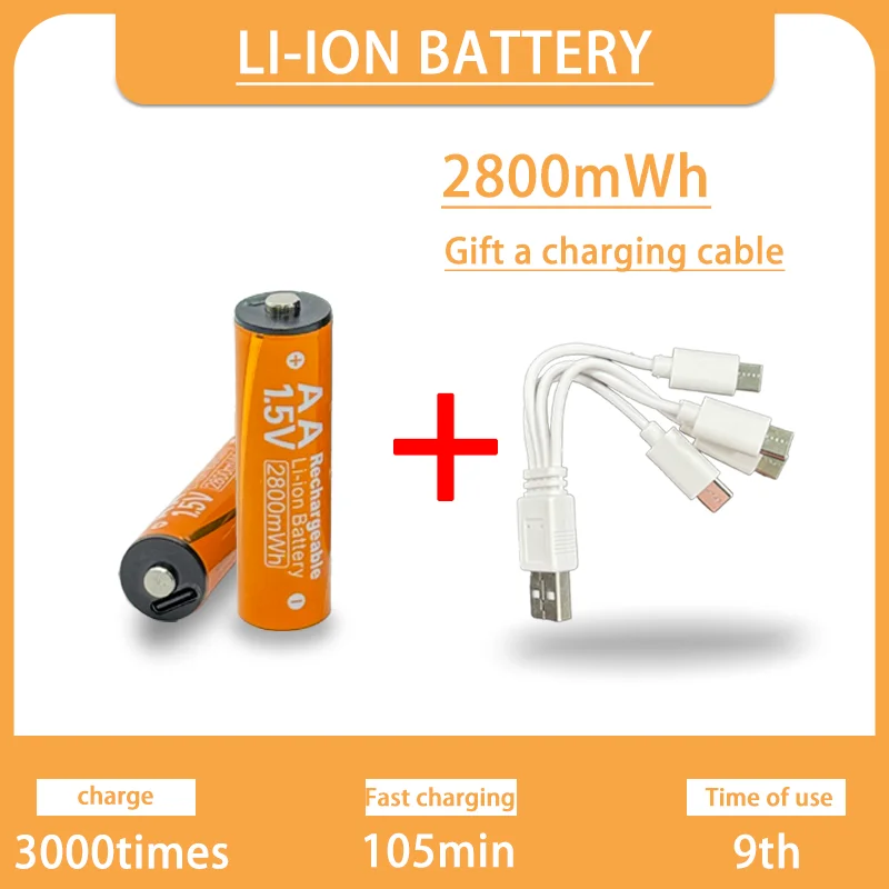 

2025New High Performance True Capacity USB/TYPE-C/CHARGER Rechargeable Lithium AA AAA Rechargeable Battery Camera Gaming Console