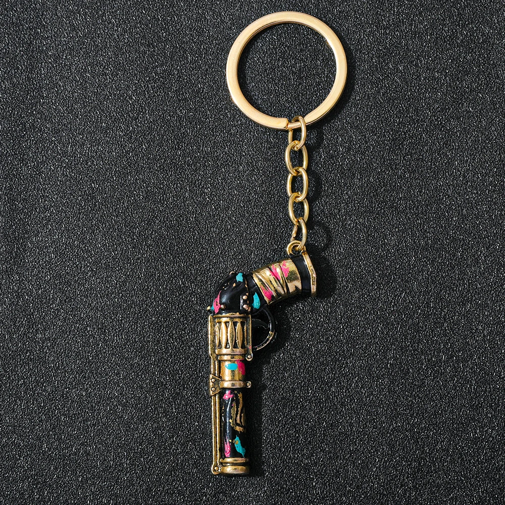 غامض Jinx بندقية سلسلة مفاتيح معدنية 5 سنتيمتر جامعة أساطير نموذج كيرينغ للرجال شريف الجلد تحصيل سلسلة مفاتيح معدنية