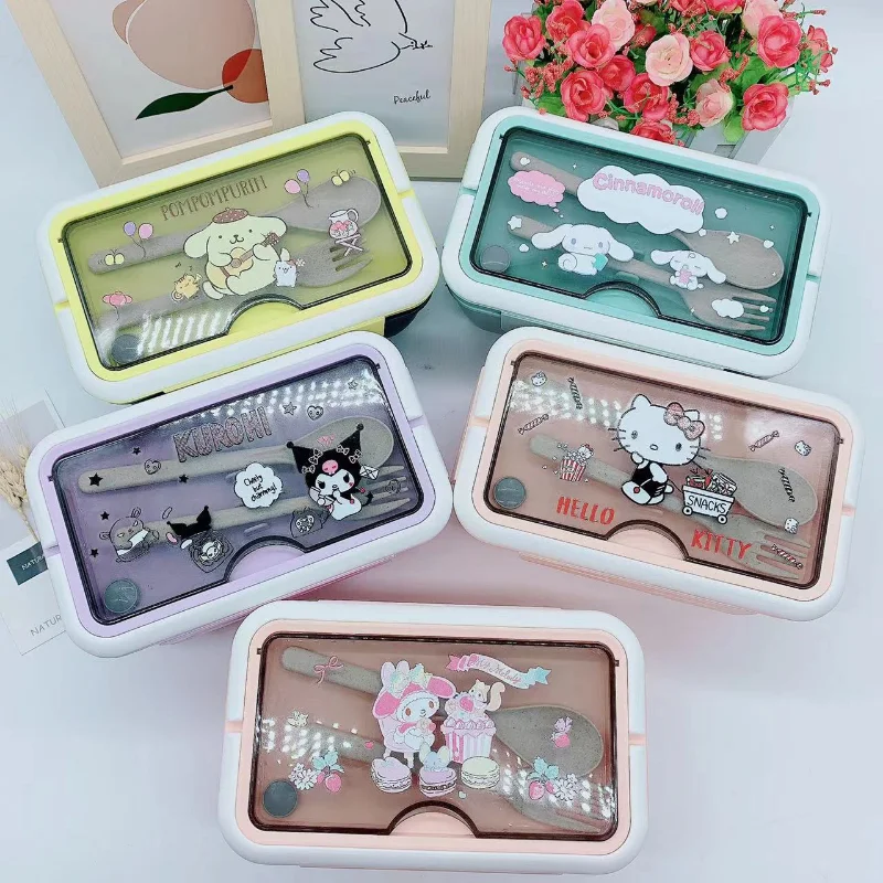 Sanrio Hello Kitty Lunch Box Kawaii Cinnamoroll Kuromi Girl Cartoon Outdoor Portable 1000ML Portable Fresh Commuting Lunch Boxs