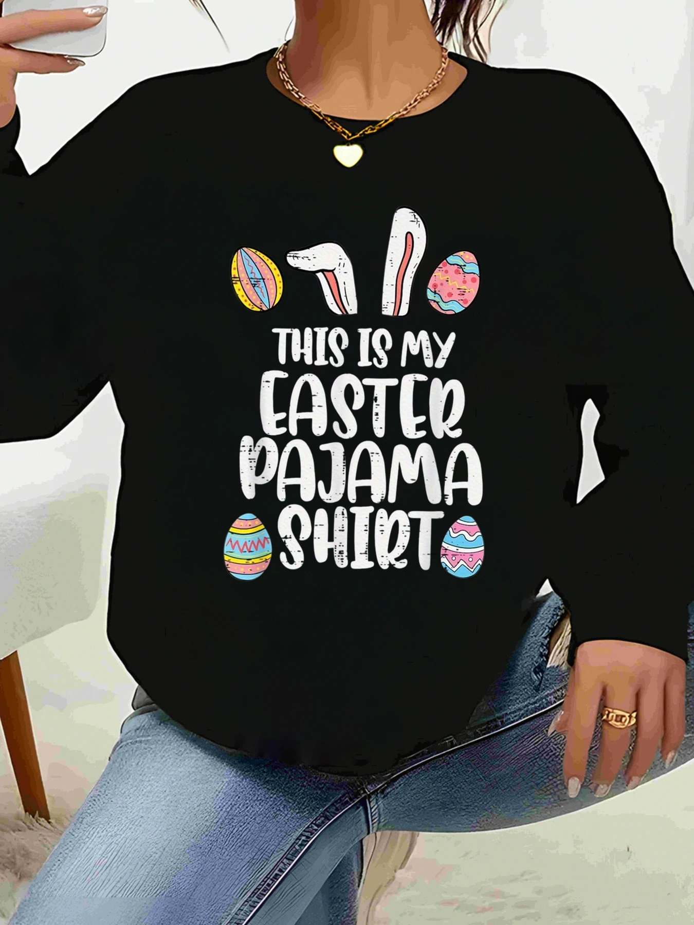 

Пасхальный кролик и яйца с принтом This Is My Пасхальная пижамная рубашка с длинными рукавами, повседневная одежда для женщин