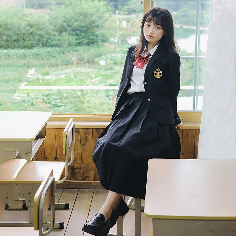 Veste de costume Style Preppy japonais pour filles et garçons, veste d'étudiant DK JK noire à manches longues, Cardigan d'uniforme de lycée pour femmes et hommes