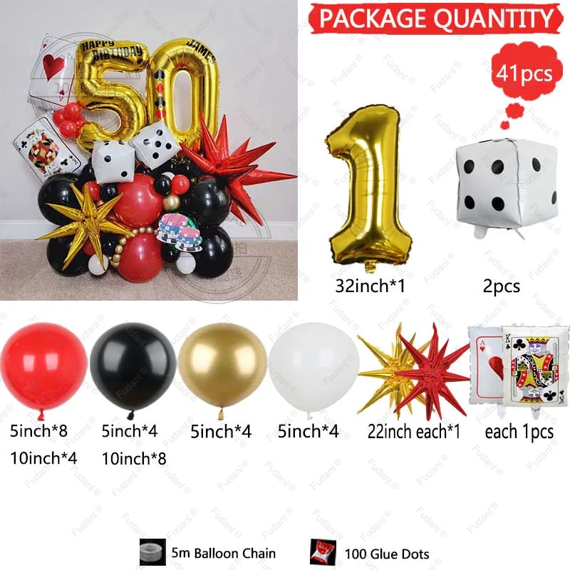 41 Stuks Poker Harten Q Folie Ballonnen Dobbelstenen Folie Ballon Casino Thema Party Volwassen Verjaardag Decor Las Vegas Party Poker thema Party - afbeelding 2
