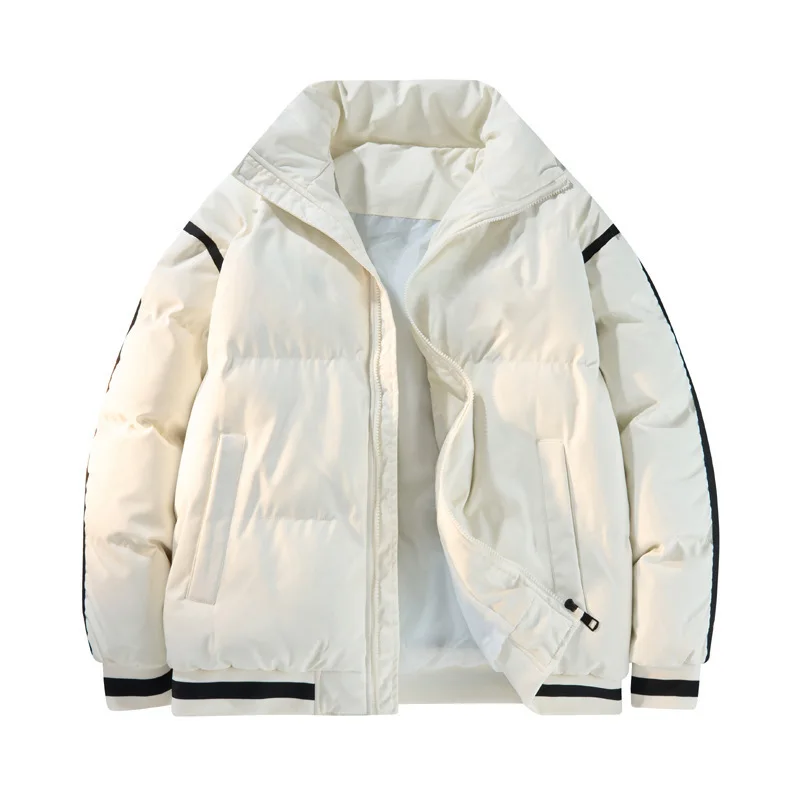 2025 Winter Men Coat Thicken Windproof Striped Zipper Man Down Jacket Fashion Loose Stand Collar Long Sleeve Male Outerwear