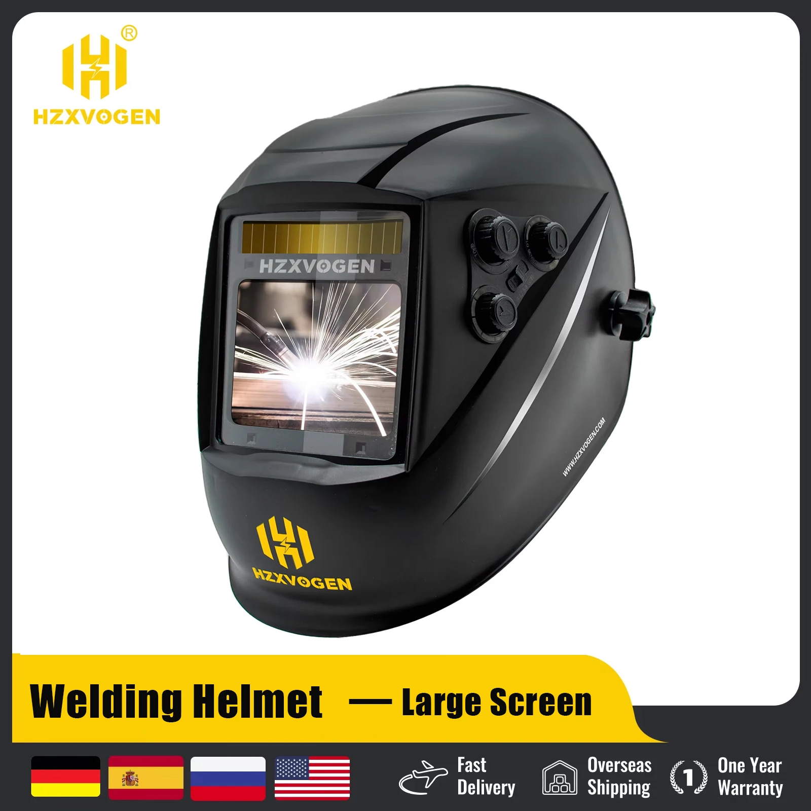 

HZXVOGEN Welding Helmet ​Auto Darkening - Large Viewing Screen True Color Hood Solar Lithium DIN4/5-9/9-13 1/1/1/2
