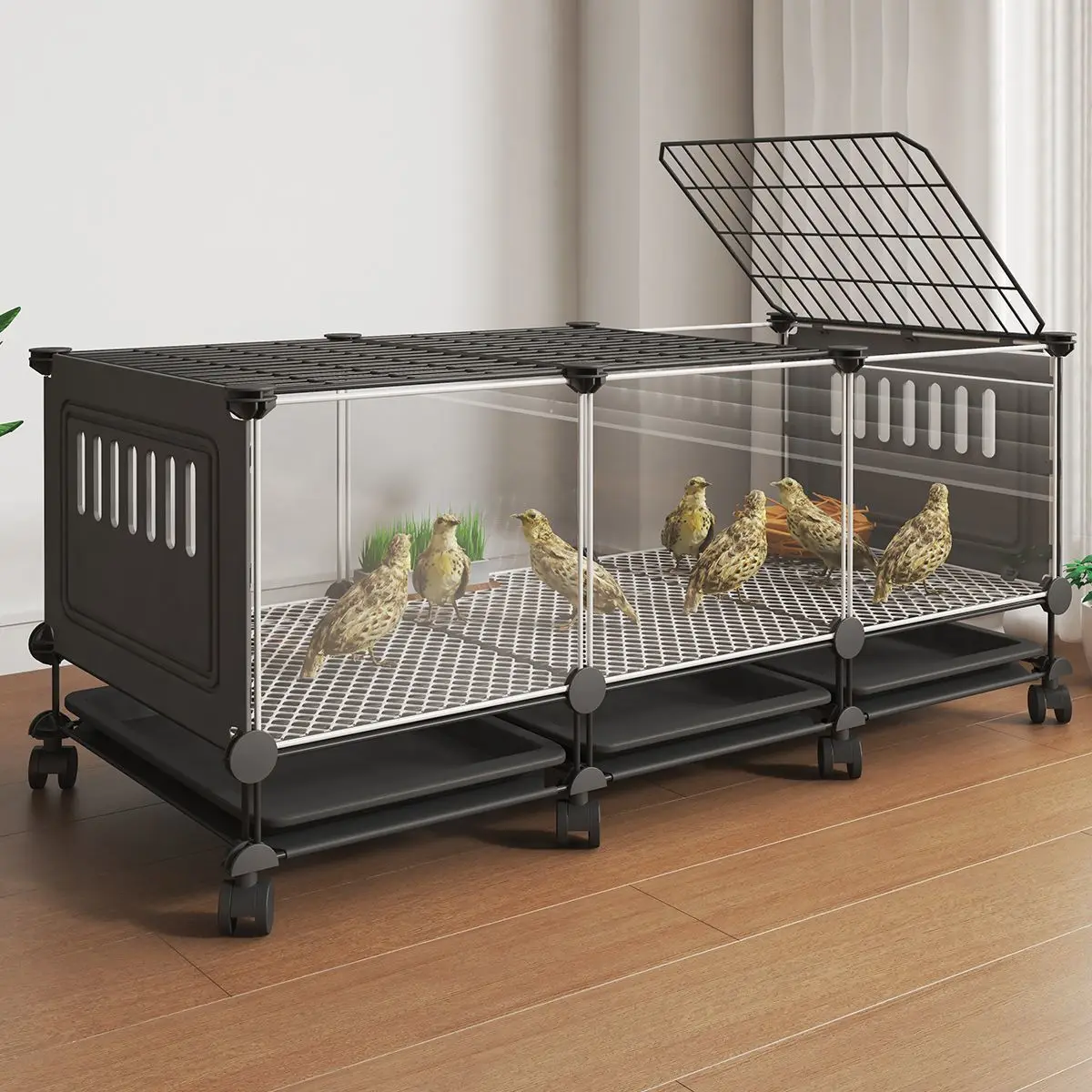 Encrypted Version of Pet Chicken Coop Equipped with Feces Collection Tray and Roller for Movement Rabbit Den Viewing Box Large