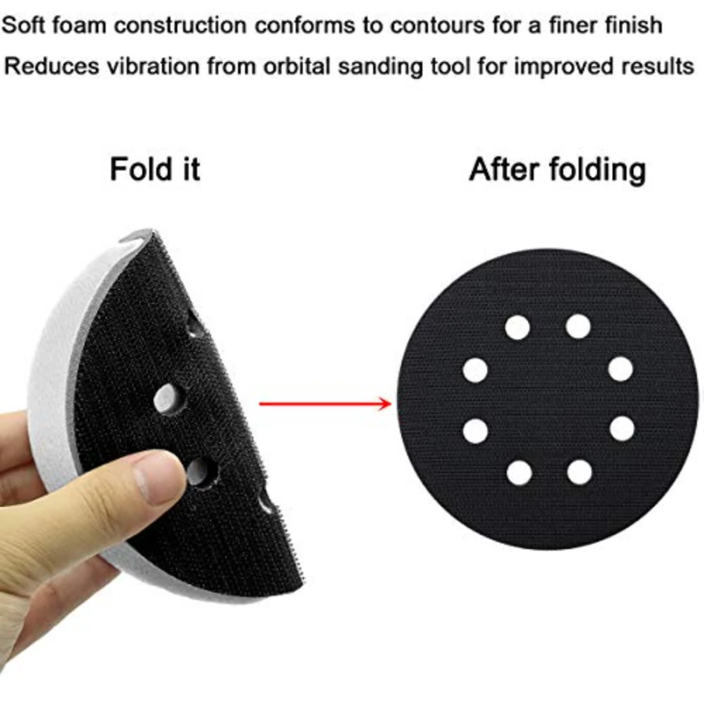 2 Pack  Interface Pad 5 Inch 8 Holes Hook and Loop Soft Sponge Cushion Buffer Pads for Sanding Disc 125mm Orbital Sander Pads