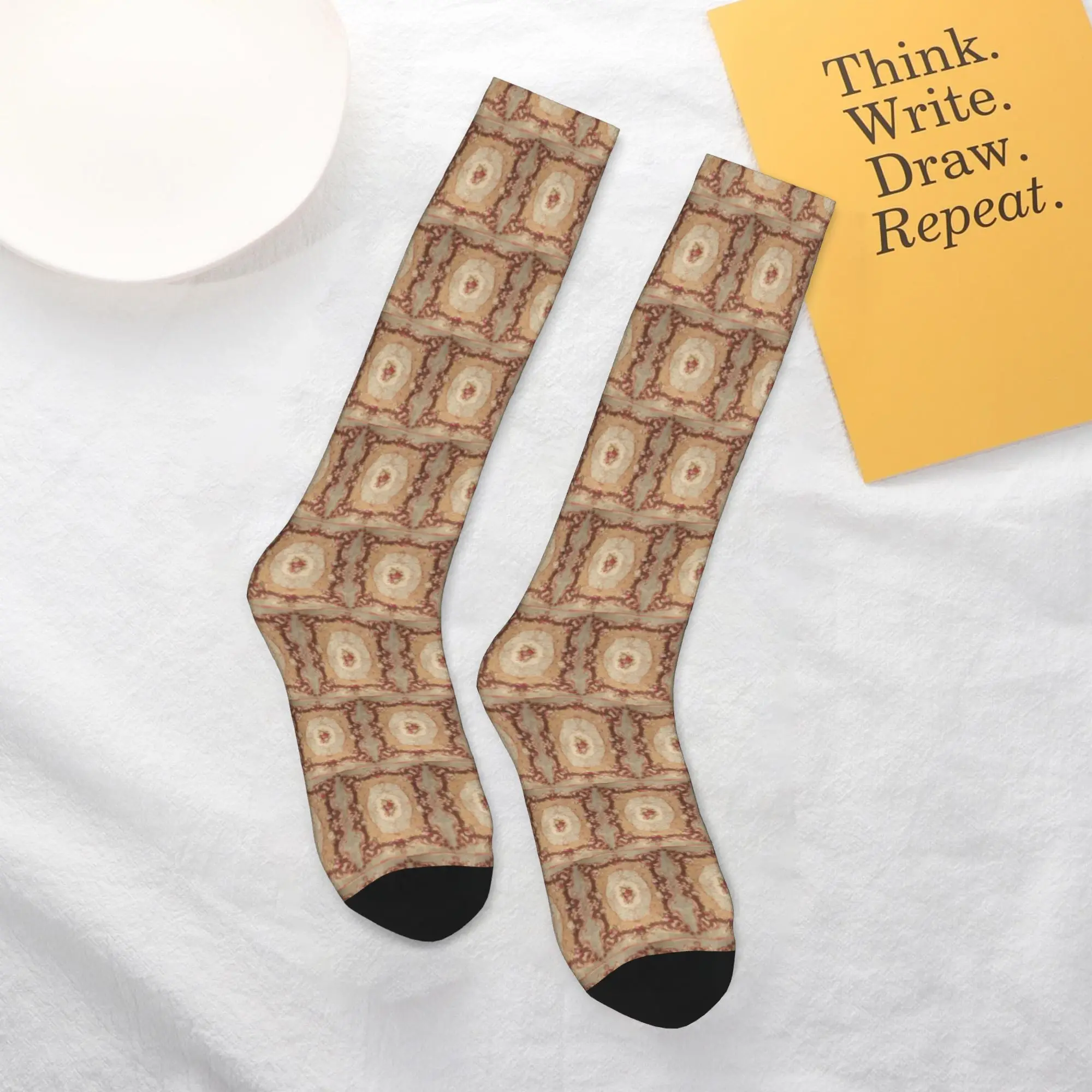 Medias de tripulación para todas las estaciones, calcetines con estampado de alfombra Aubusson francesa, rosas antiguas, calcetines largos de moda, accesorios para hombres y mujeres
