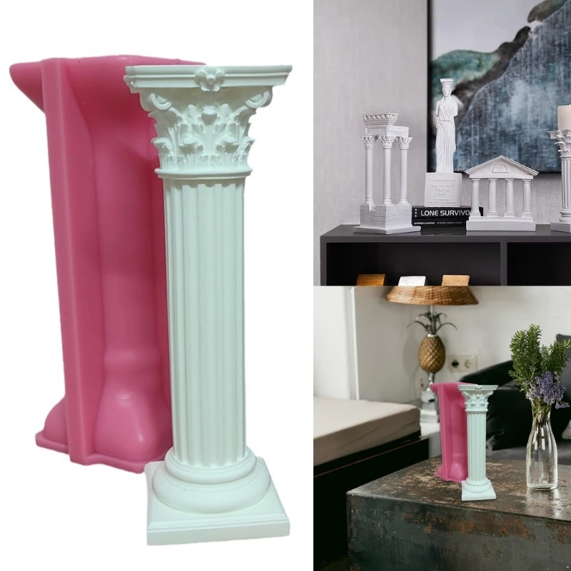 

3D Roman Striped Pillar Candle Holder Molds Candlestick Silicone Mold for DIY Resin Casting Crafts Cement Home Decor