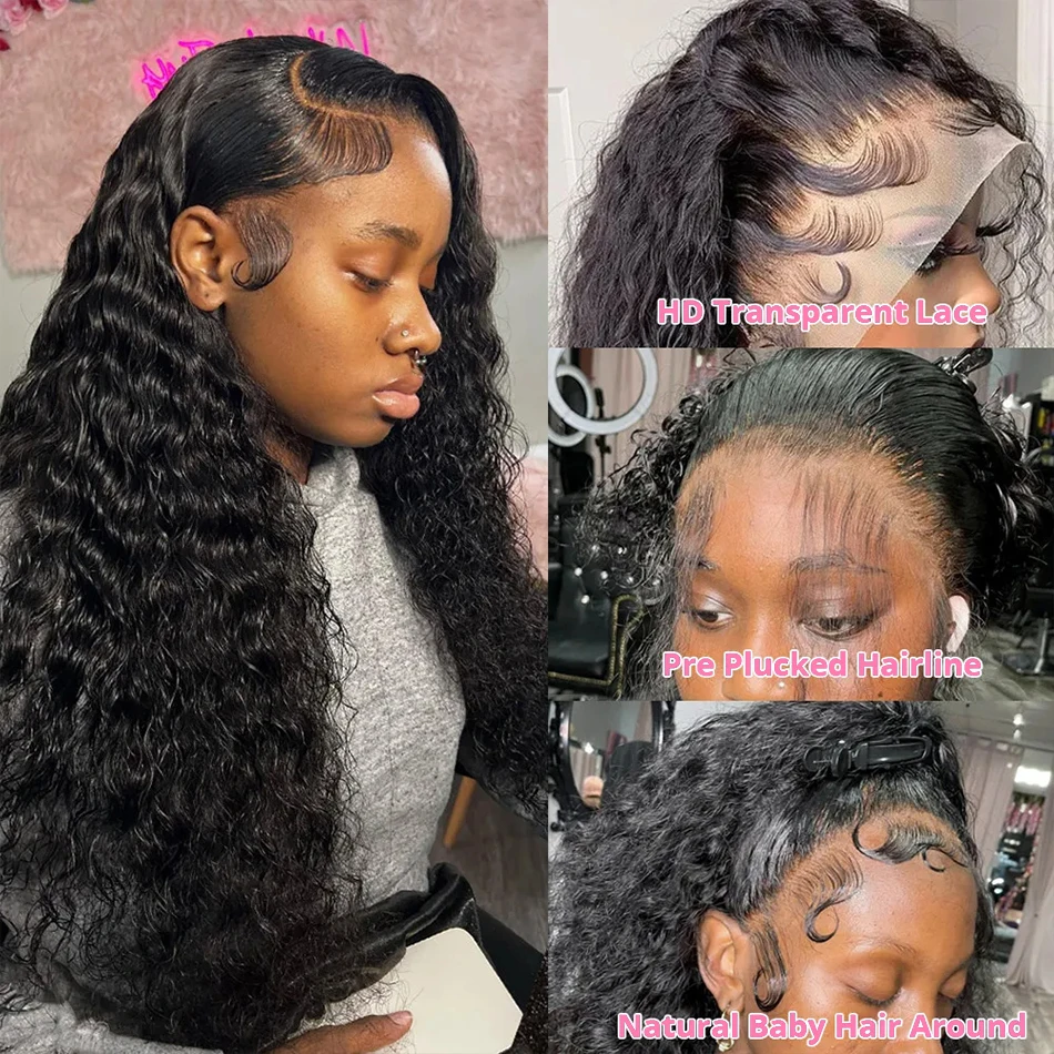 180% 13X6 Deep Wave Lace Front Wigs Transparent  Curly 13x4 Lace Frontal Wig 5x5 Wig Human Hair Ready To Go For Women