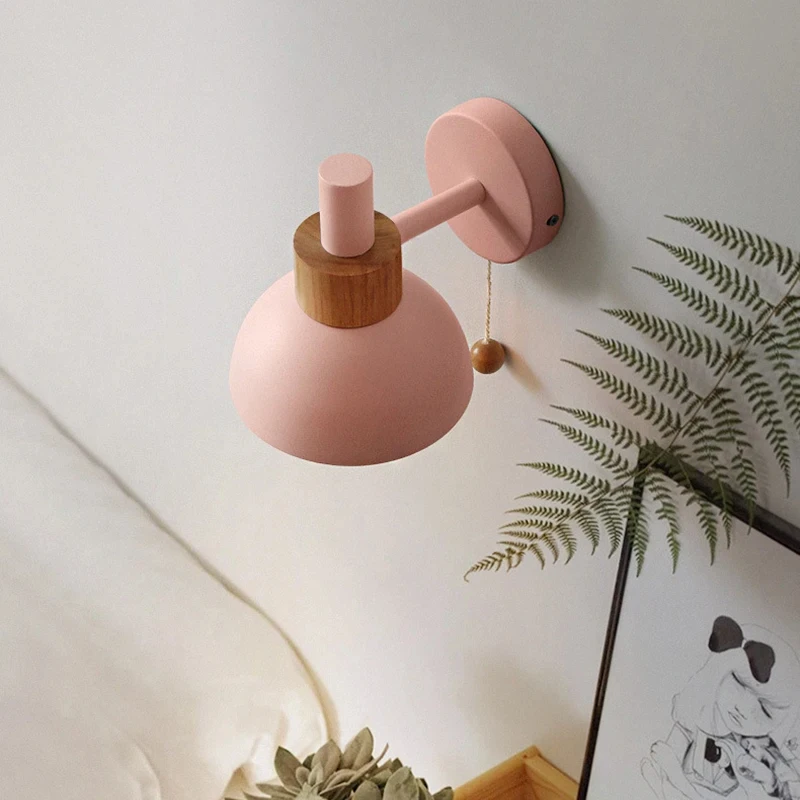 Macaron Flashlight Wall Lamp Nordic Simple and Colorful Bedroom Headboard Entrance Hallway Light E27 Pull-switch